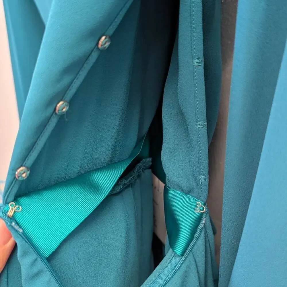 NWT Nervi Pami Teal Mini Dress with Sequin & Ostrich Feather Cuffs - Picture 5 of 12
